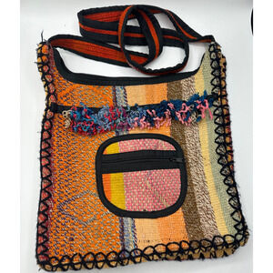 Hobo Peruvian Handmade 100% Wool Yarn Shoulder Bag 13"x12"x2 Zip Boho Hippie